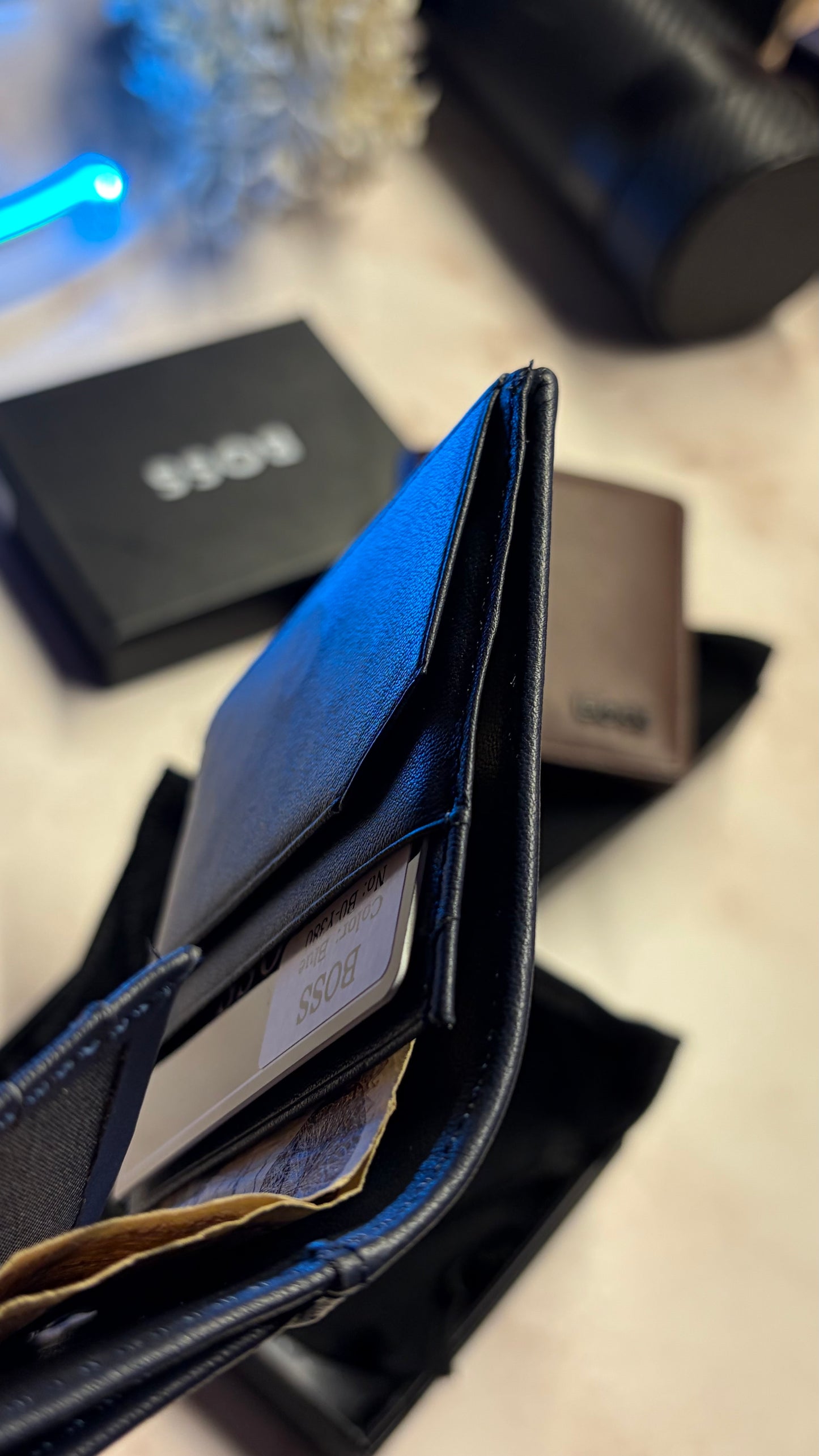 Boss Men’s Bifold Slim Wallet - Magnetic Closure - Navy
