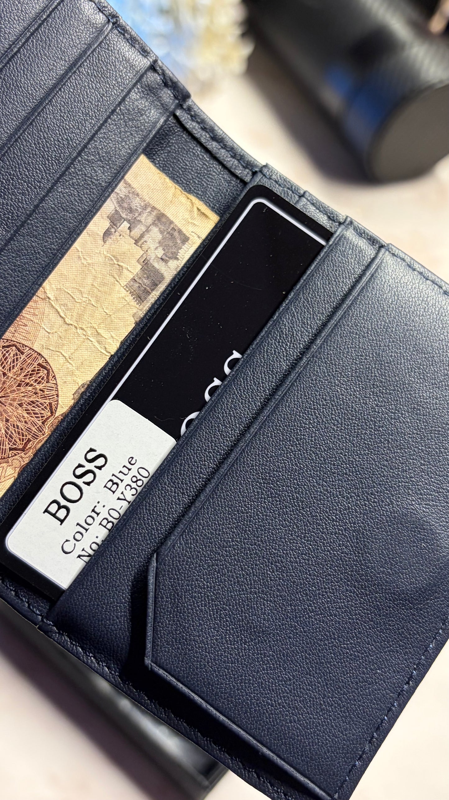 Boss Men’s Bifold Slim Wallet - Magnetic Closure - Navy