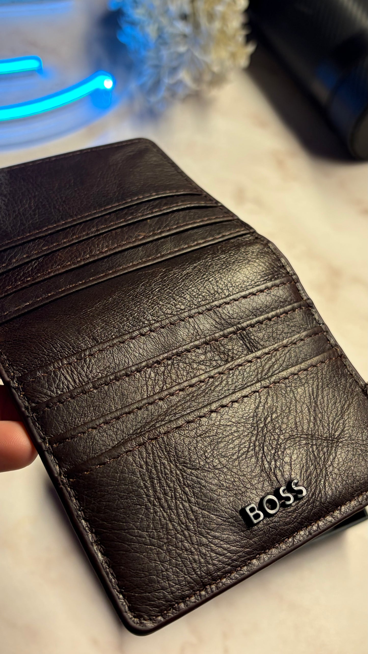 Boss Men’s Bifold Cardholder With Box - Magnetic Closure - Brown