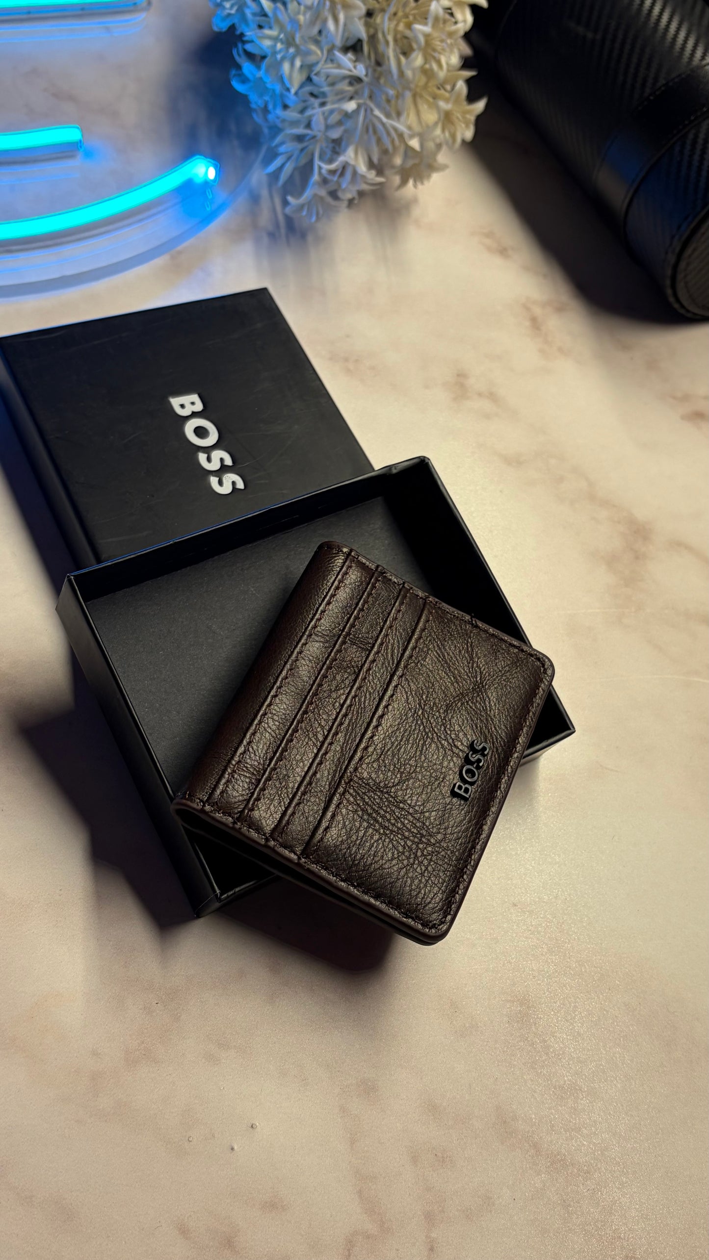Boss Men’s Bifold Cardholder With Box - Magnetic Closure - Brown