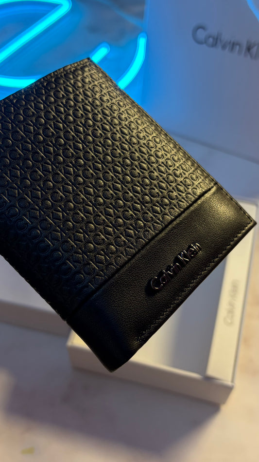 Calvin Klein Slim Bifold Wallet – Black Monogram Dual Texture