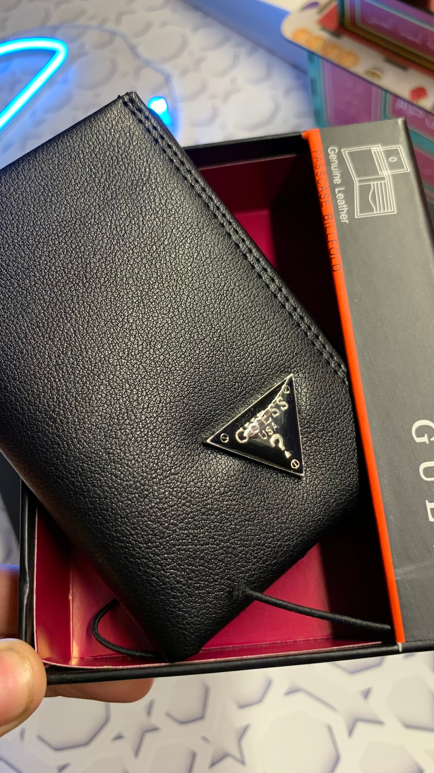 Guess Black Trifold Wallet Triangle Logo