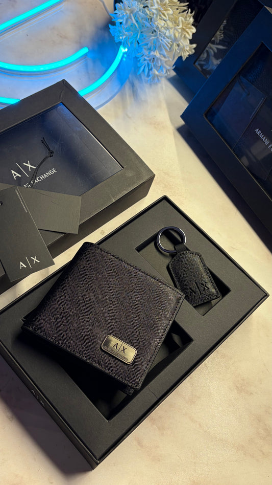 Armani Exchange Wallet & Keychain Set