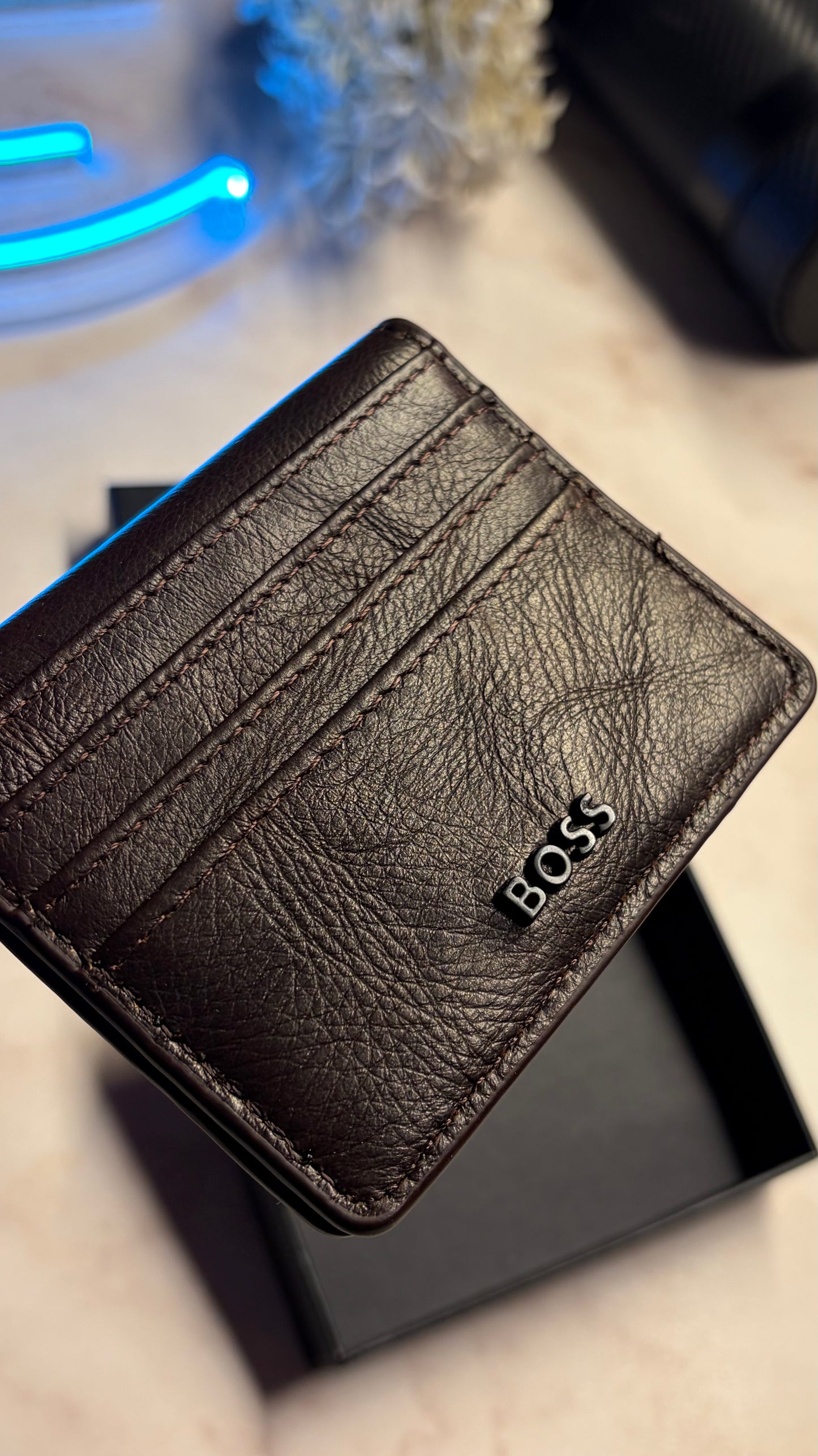 Boss Men’s Bifold Cardholder With Box - Magnetic Closure - Brown