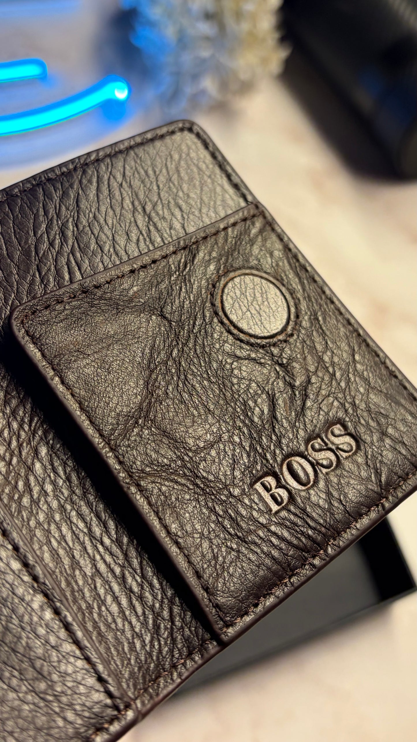 Boss Men’s Bifold Cardholder With Box - Magnetic Closure - Brown
