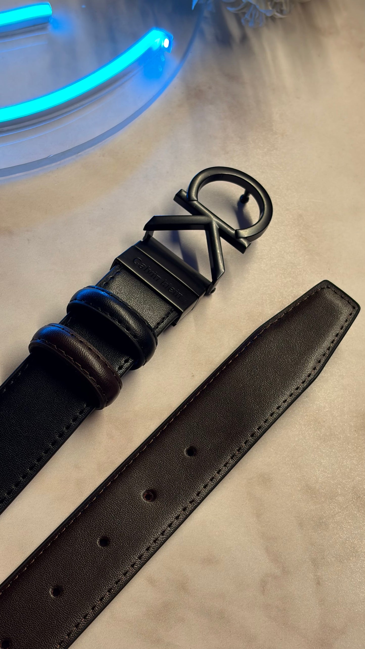 Calvin Klein Double Face Belt - Black CK Logo Buckle