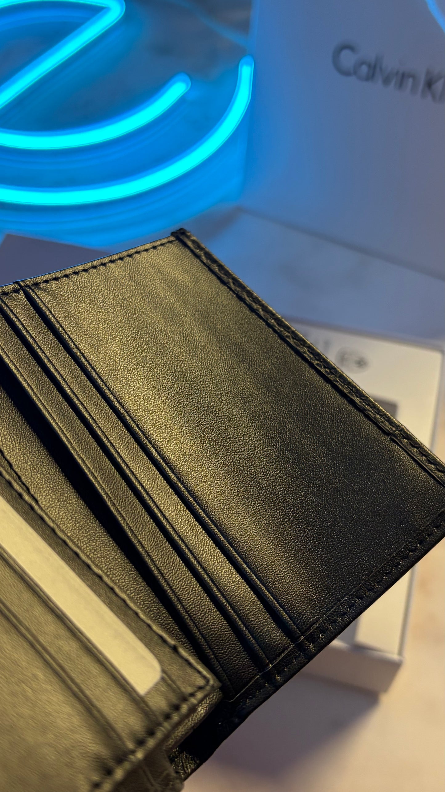 Calvin Klein Slim Bifold Wallet – Black Monogram Dual Texture