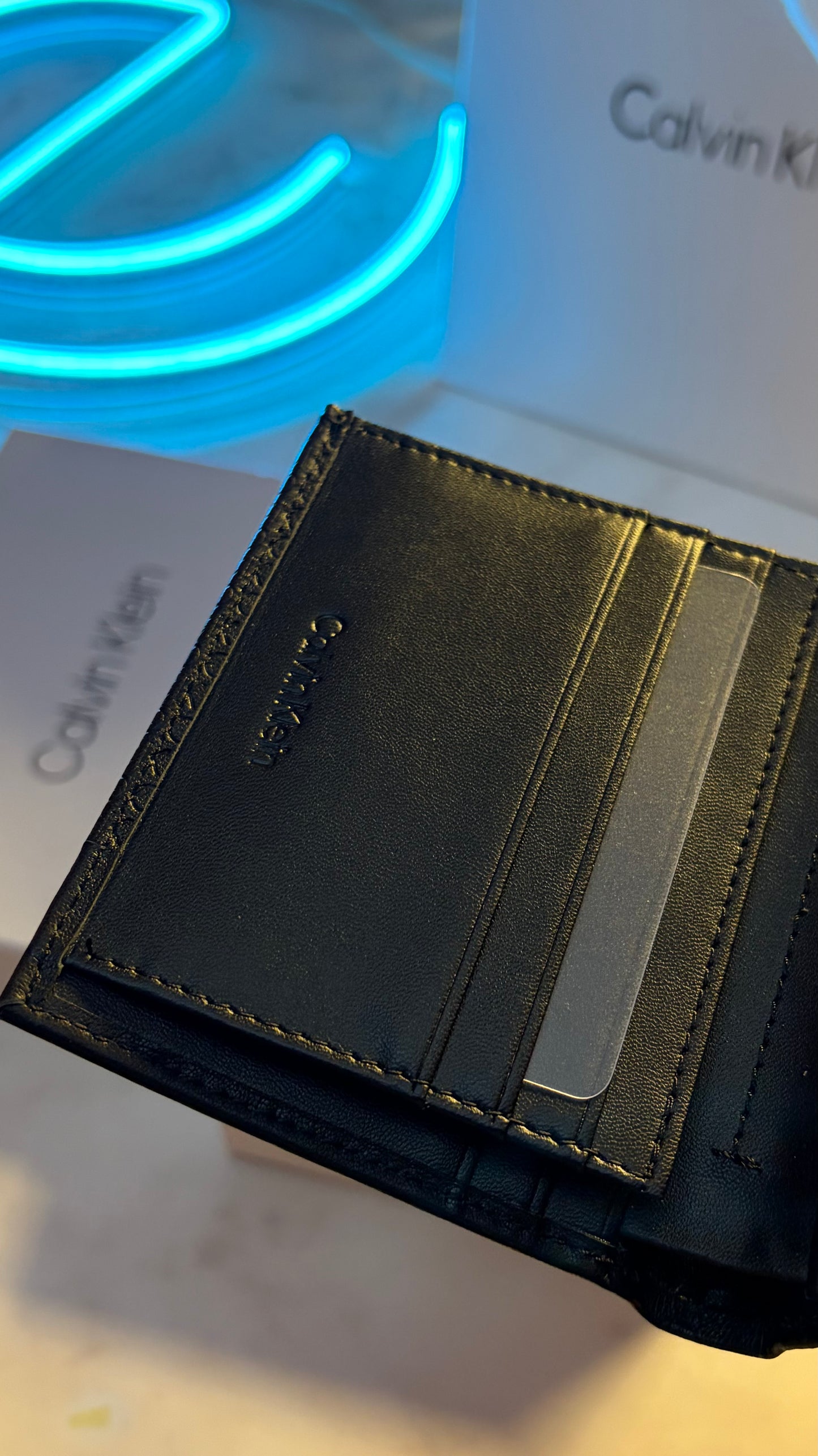 Calvin Klein Slim Bifold Wallet – Black Monogram Dual Texture