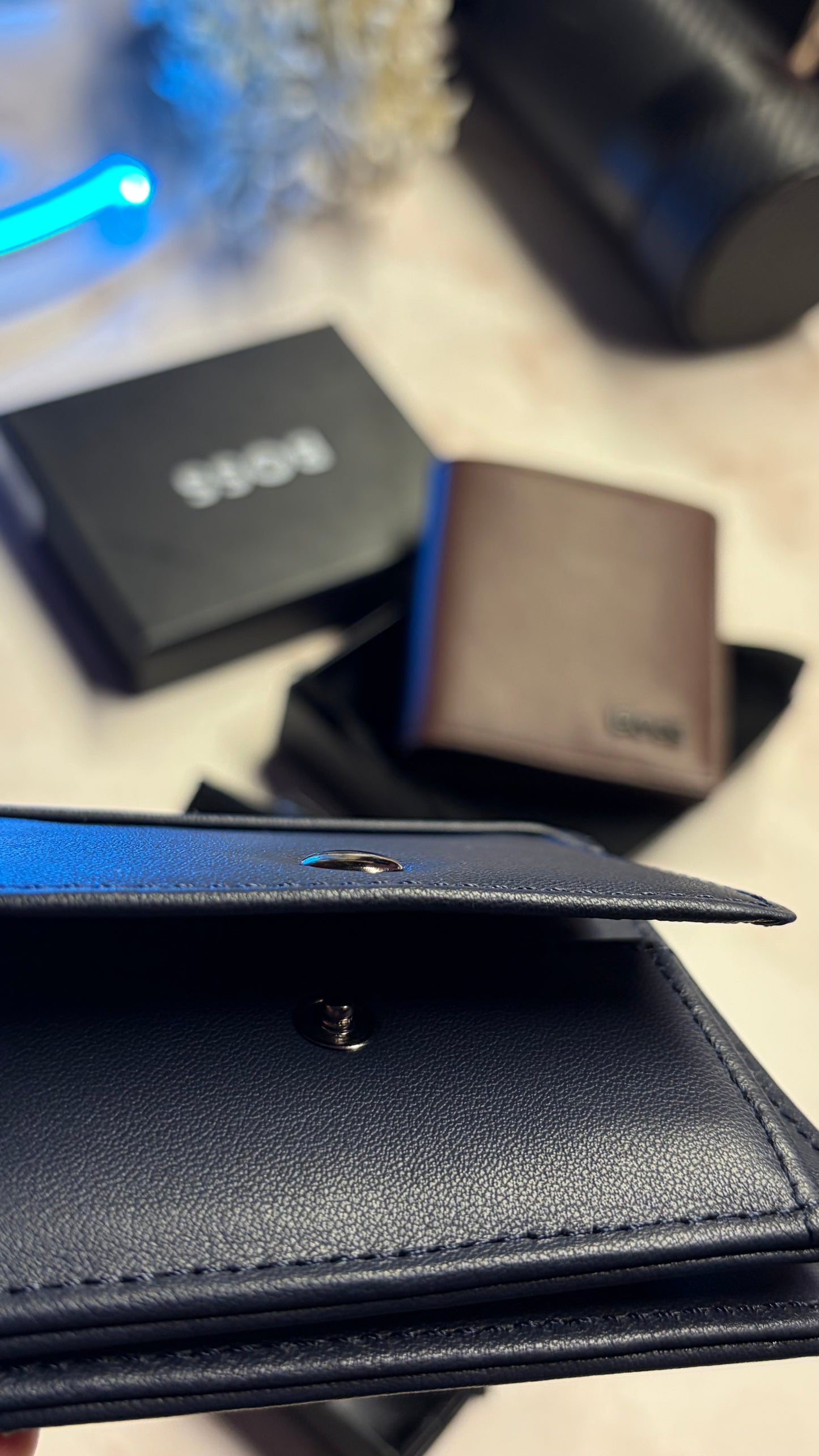 Boss Men’s Bifold Slim Wallet - Magnetic Closure - Navy