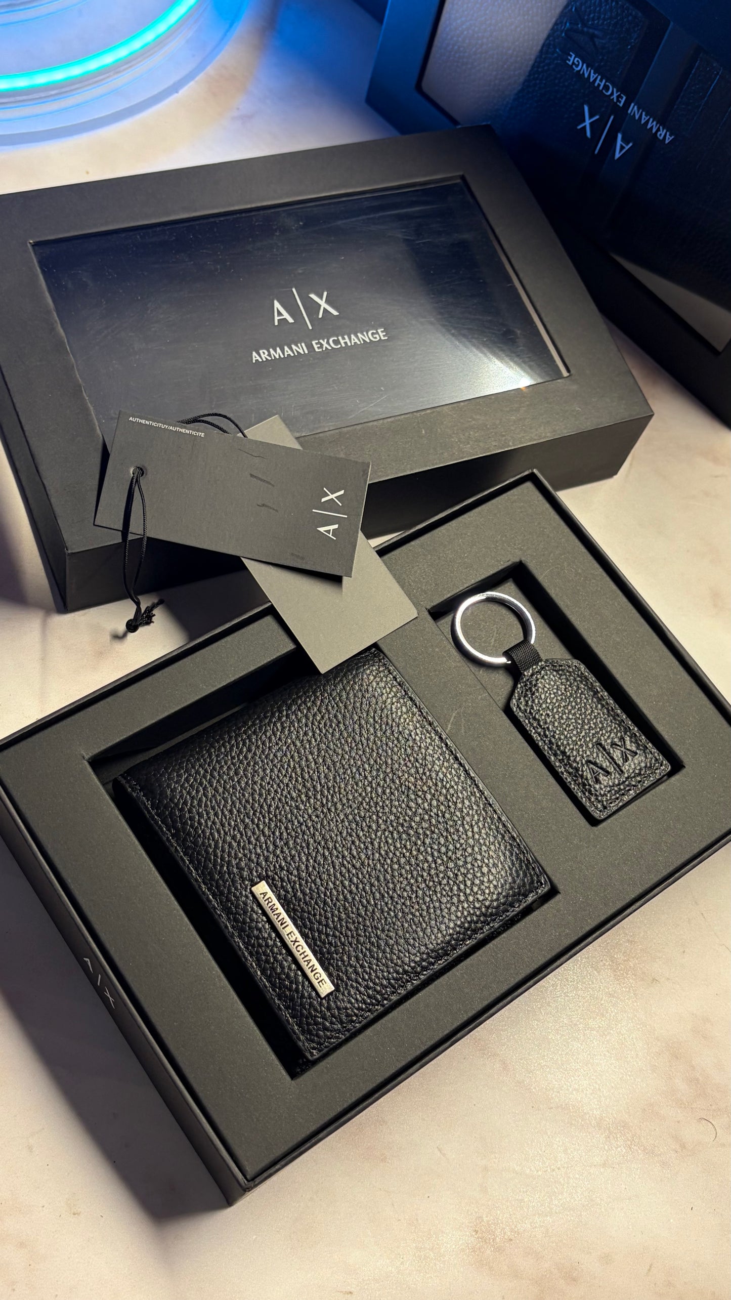 Armani Exchange Wallet & Keychain Set