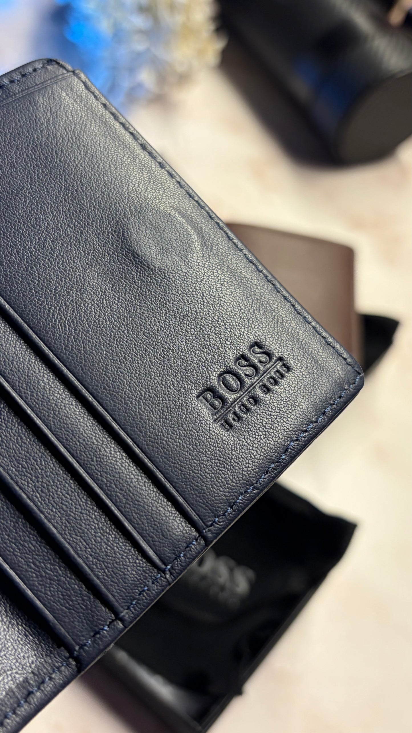 Boss Men’s Bifold Slim Wallet - Magnetic Closure - Navy