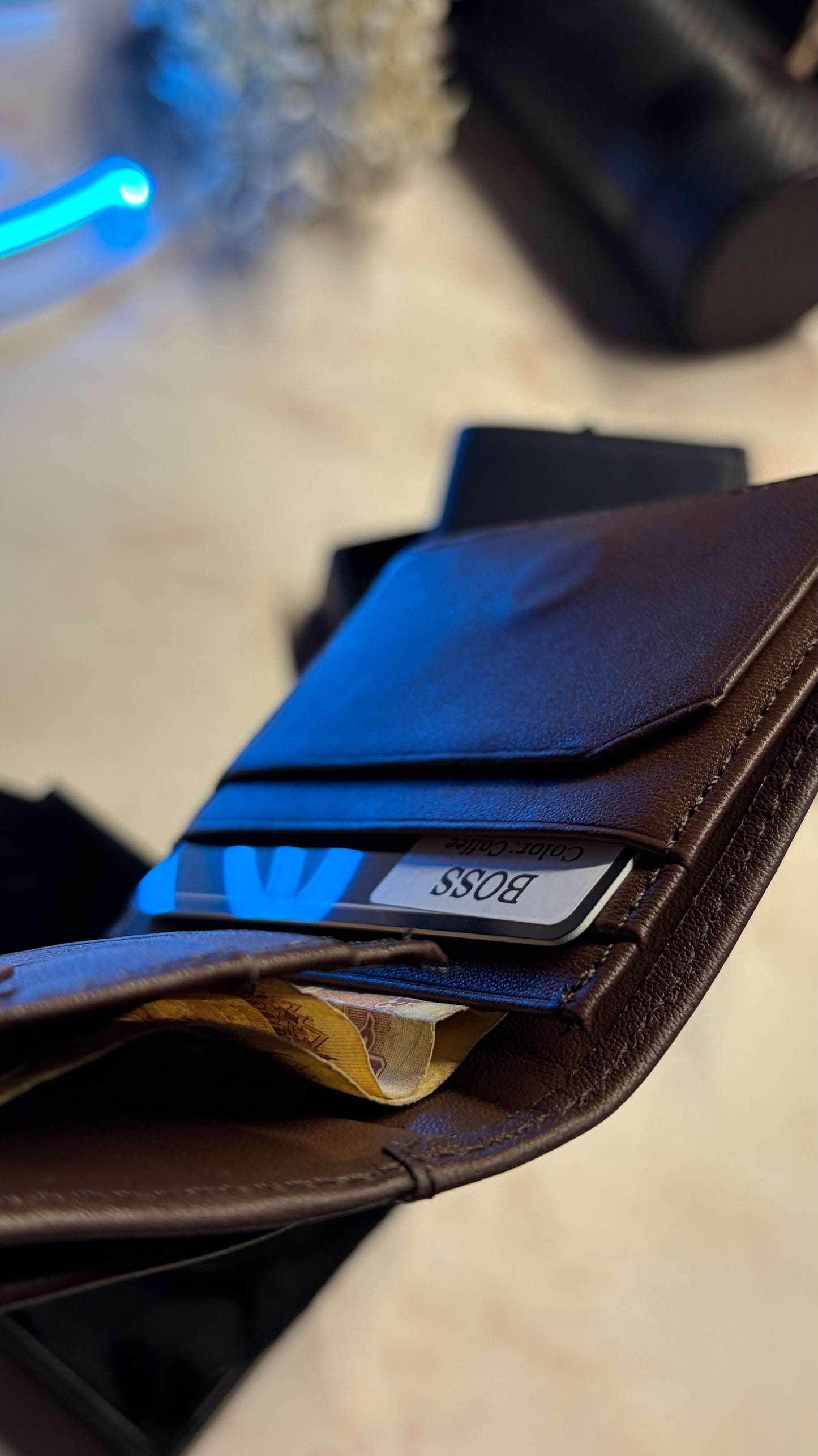 Boss Men’s Bifold Slim Wallet - Magnetic Closure - Brown