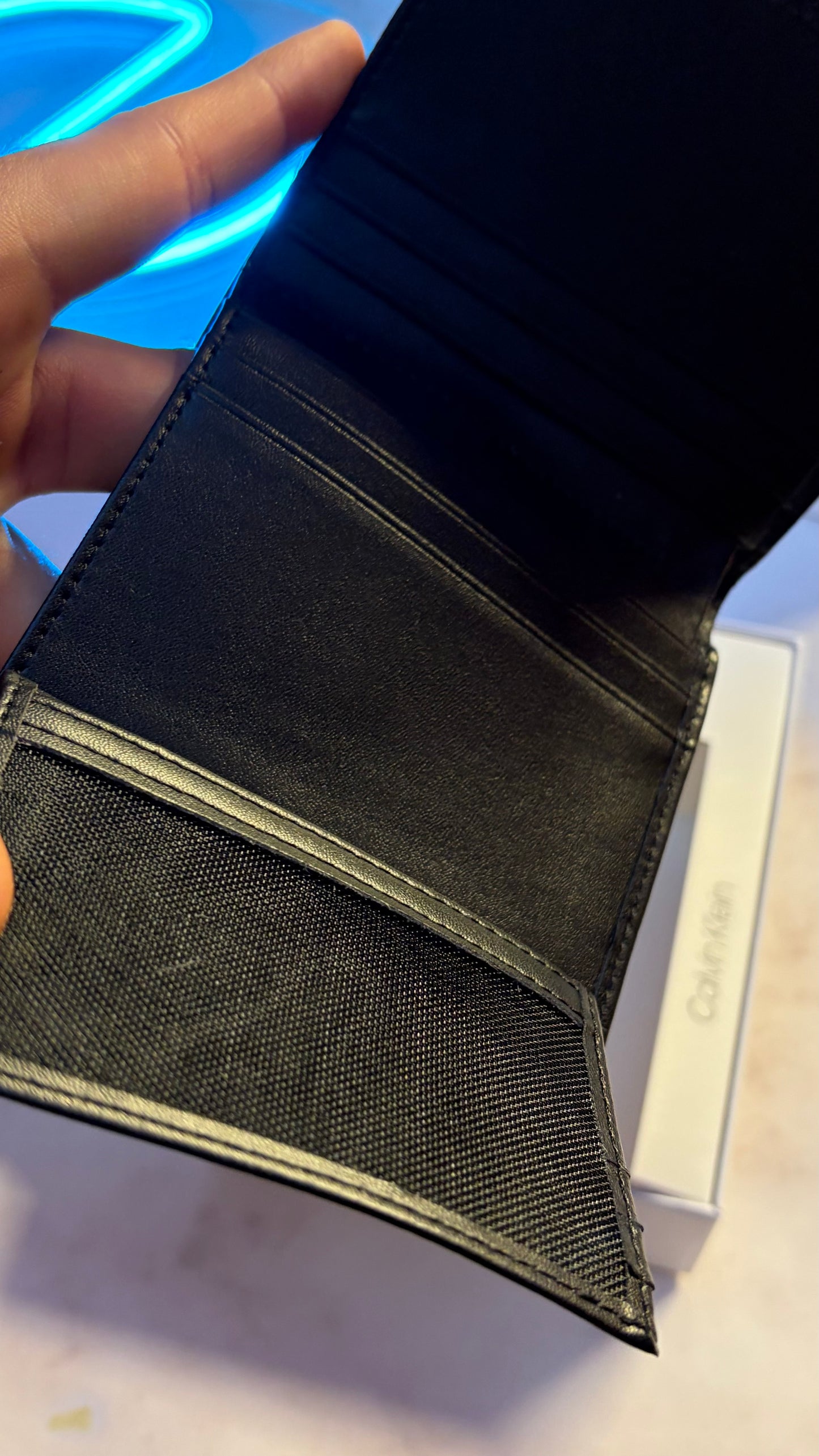 Calvin Klein Slim Bifold Wallet – Black Monogram Dual Texture