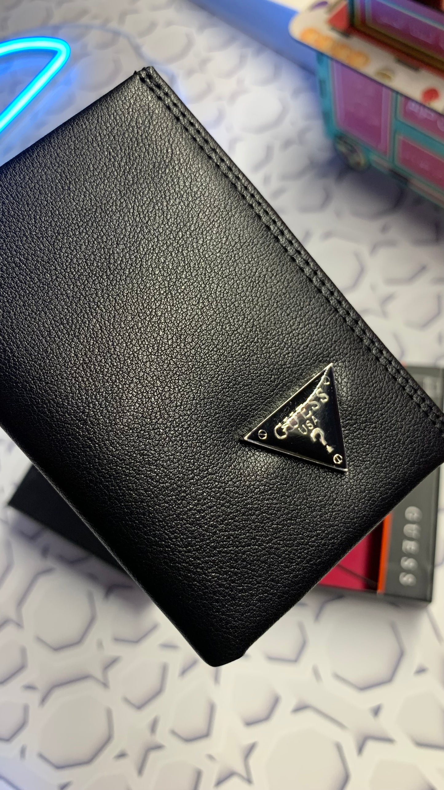 Guess Black Trifold Wallet Triangle Logo