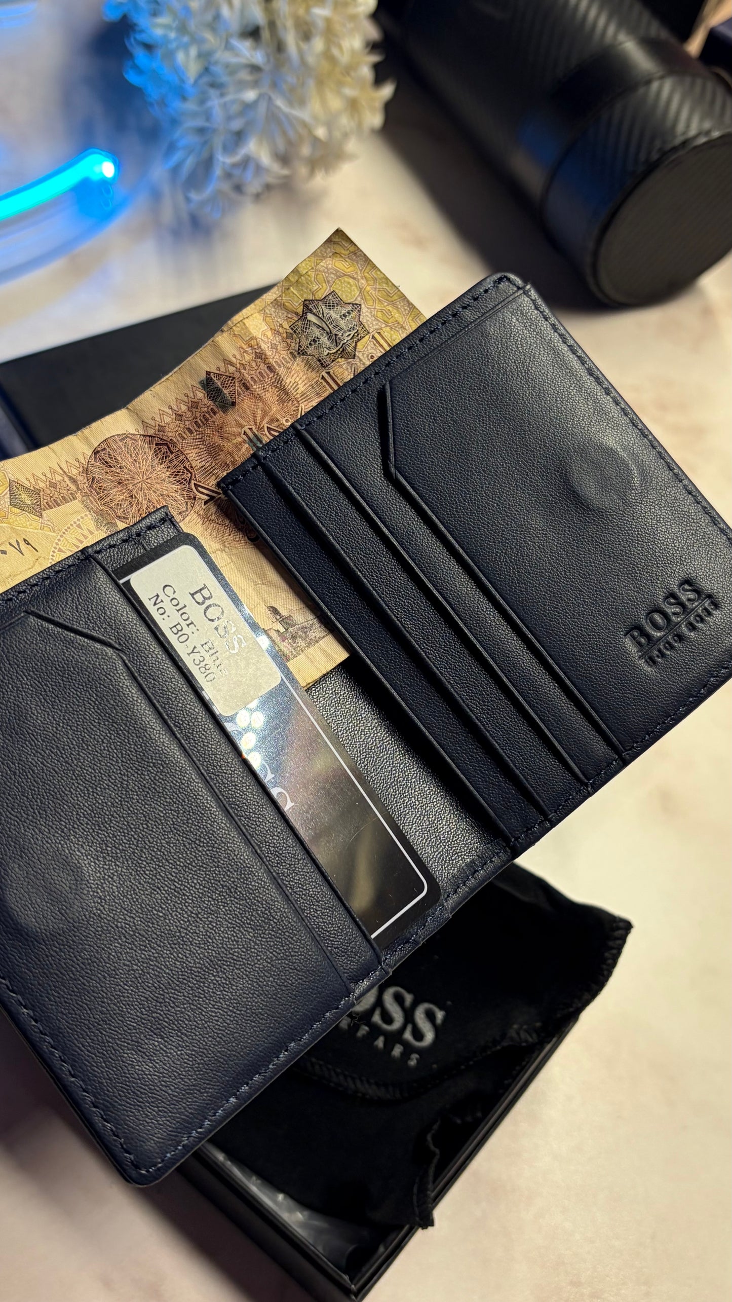 Boss Men’s Bifold Slim Wallet - Magnetic Closure - Navy