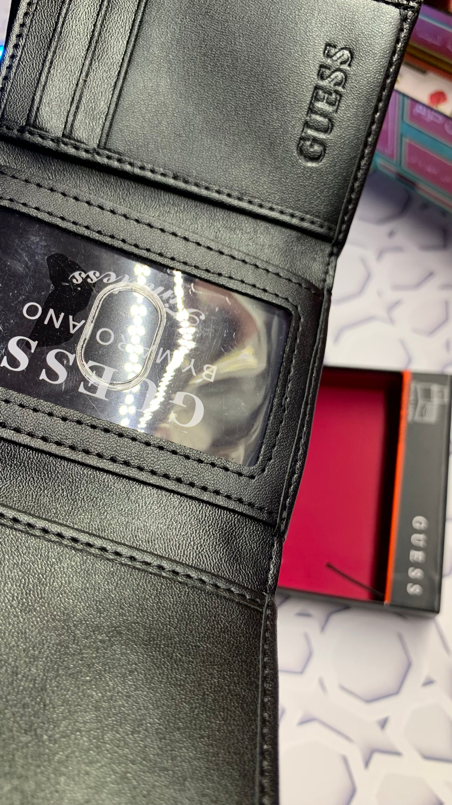 Guess Black Trifold Wallet Triangle Logo