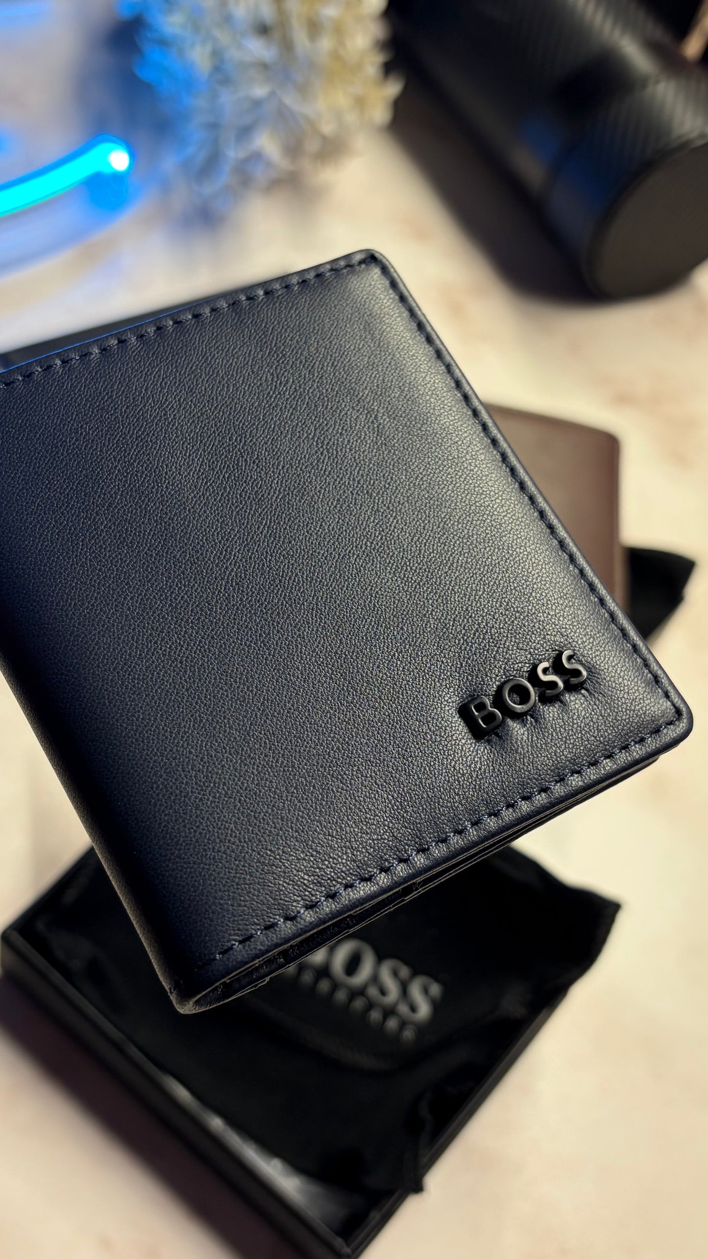 Boss Men’s Bifold Slim Wallet - Magnetic Closure - Navy